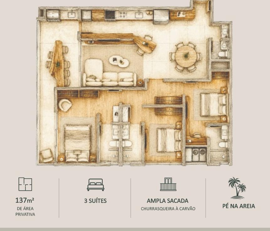 Oportunidade A — planta do apartamento de 137.7 m²