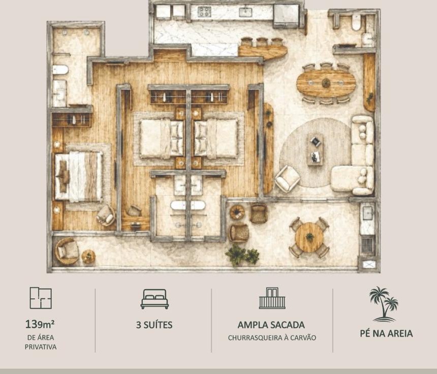 Oportunidade B — planta do apartamento de 141.68 m²
