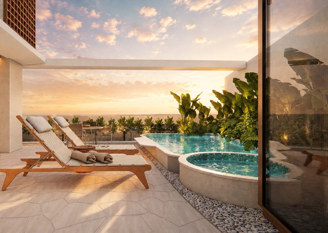 Nalu Campeche — Piscina ao pôr do sol
